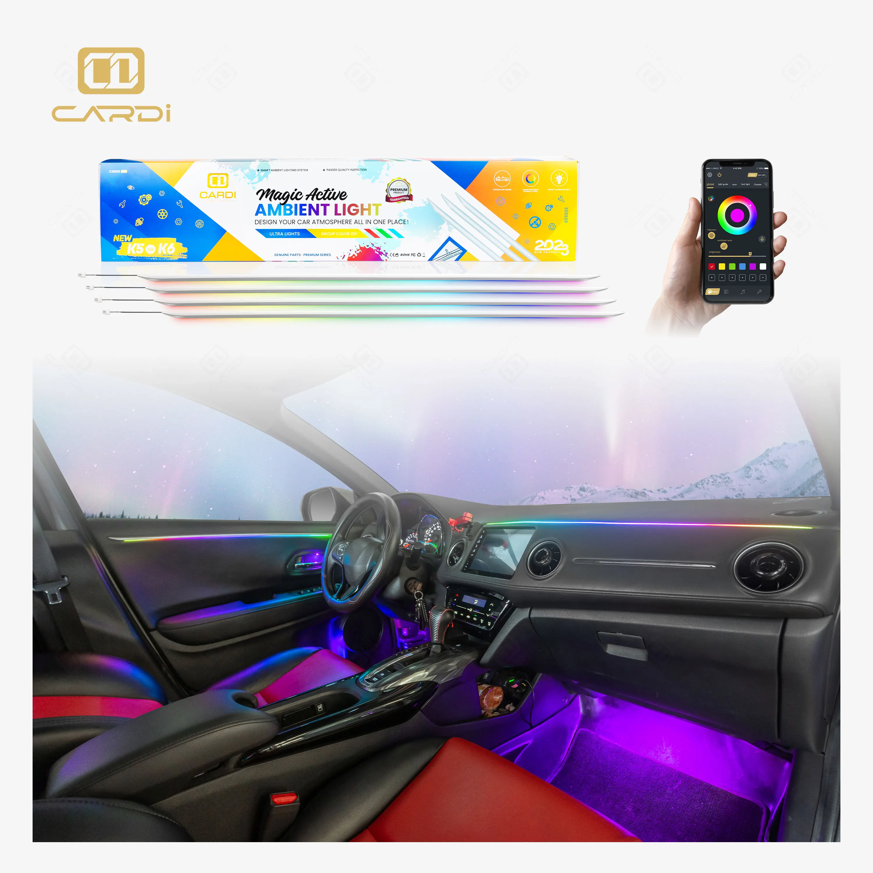 '' K6 Smart LED Lighting System for Cars Ambient Interior Light Kit with Driving Mode 12V Auto for Accent Model
'' K6 Smart LED Lighting System for Cars Ambient Interior Light Kit with Driving Mode 12V Auto for Accent Model