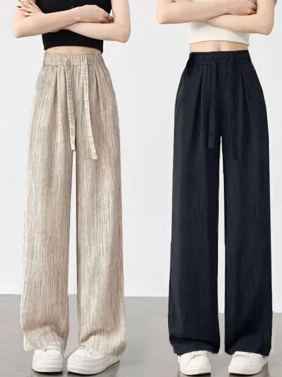 Summer Tie Dye Ice Silk Pleated Linen Casual Wide Leg Pants Elastic Waist Draped Comfortable Thin Women's Trousers Korean Style
Summer Tie Dye Ice Silk Pleated Linen Casual Wide Leg Pants Elastic Waist Draped Comfortable Thin Women's Trousers Korean Style