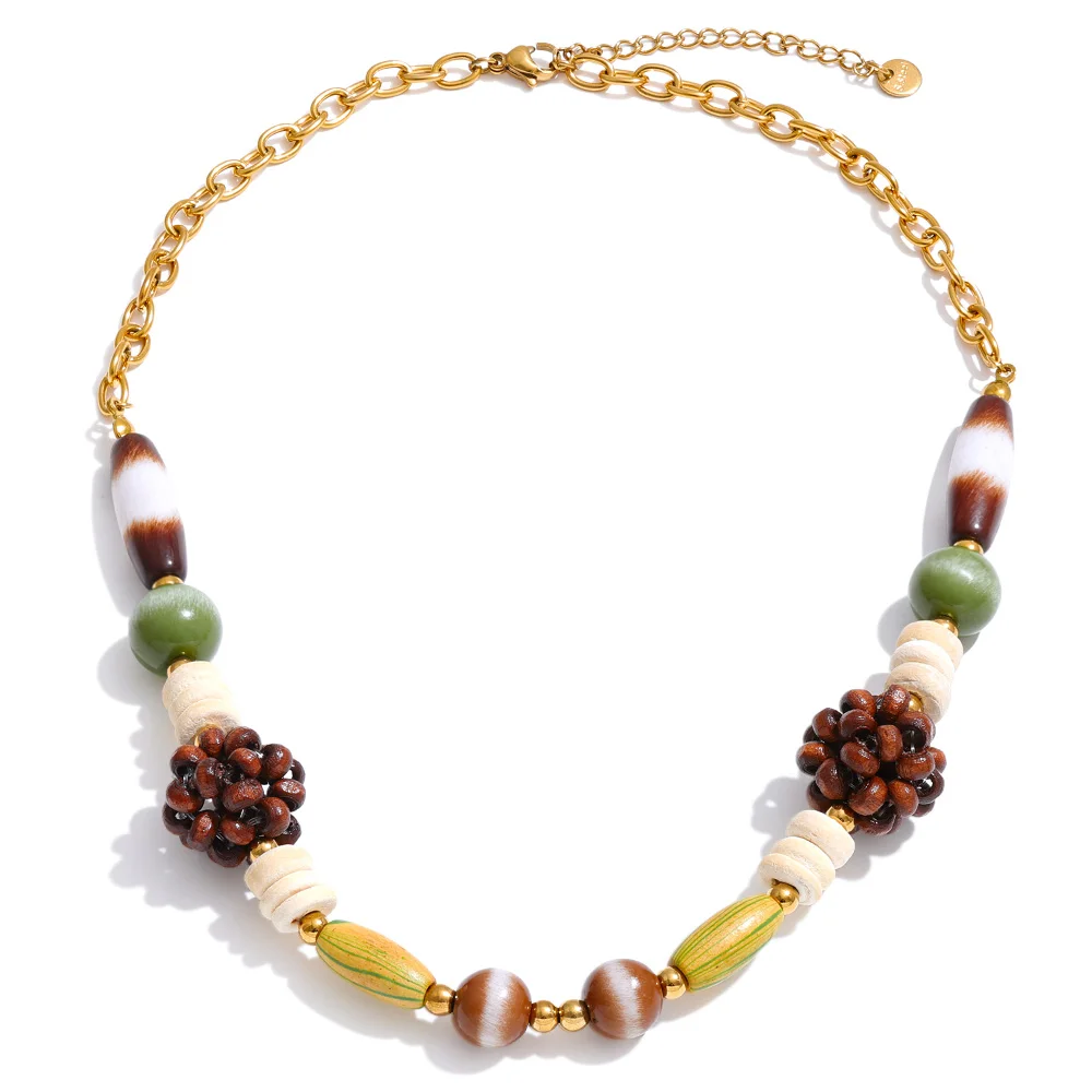 Vintage Wood Irregular Shape Multi-Colored Beads Ladies Necklace Stainless Steel Chain Necklace Jewelry
Vintage Wood Irregular Shape Multi-Colored Beads Ladies Necklace Stainless Steel Chain Necklace Jewelry