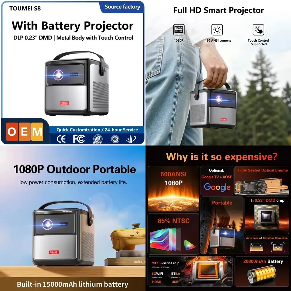 Hot Sale Smart Android TV Smart Projector with Built-in Battery DLP Technology 4K Support HIFI Stereo Sound Portable Design
Hot Sale Smart Android TV Smart Projector with Built-in Battery DLP Technology 4K Support HIFI Stereo Sound Portable Design