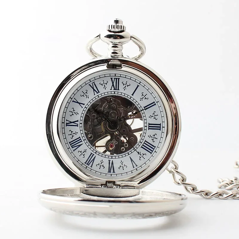Silver Mechanical Automatic Pocket Watches For Men Magnifying Glass Plexiglass Mirror Pocket&Fob Chain Watches reloj hombre
Silver Mechanical Automatic Pocket Watches For Men Magnifying Glass Plexiglass Mirror Pocket&Fob Chain Watches reloj hombre