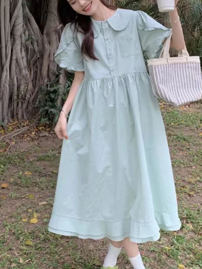 plus Size Summer New Style Sweet Young Looking Doll Collar Loose A-Line Dress Women's High Waist Short Sleeve Mid-Length Dress
plus Size Summer New Style Sweet Young Looking Doll Collar Loose A-Line Dress Women's High Waist Short Sleeve Mid-Length Dress