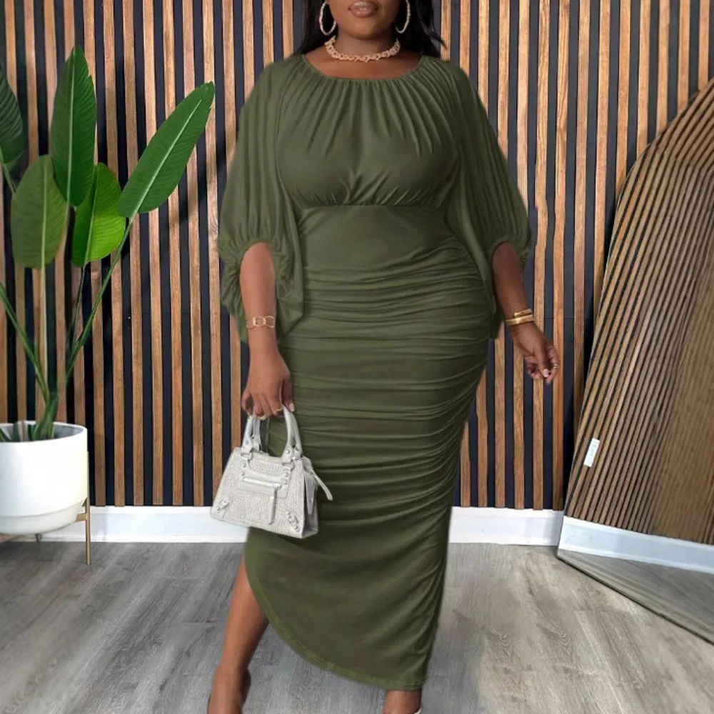 Dress Women's Long Fashionable and Elegant Solid Color Round Neck Raglan Sleeves Elegant Slim Fit Fashionable Pleated Long
Dress Women's Long Fashionable and Elegant Solid Color Round Neck Raglan Sleeves Elegant Slim Fit Fashionable Pleated Long
