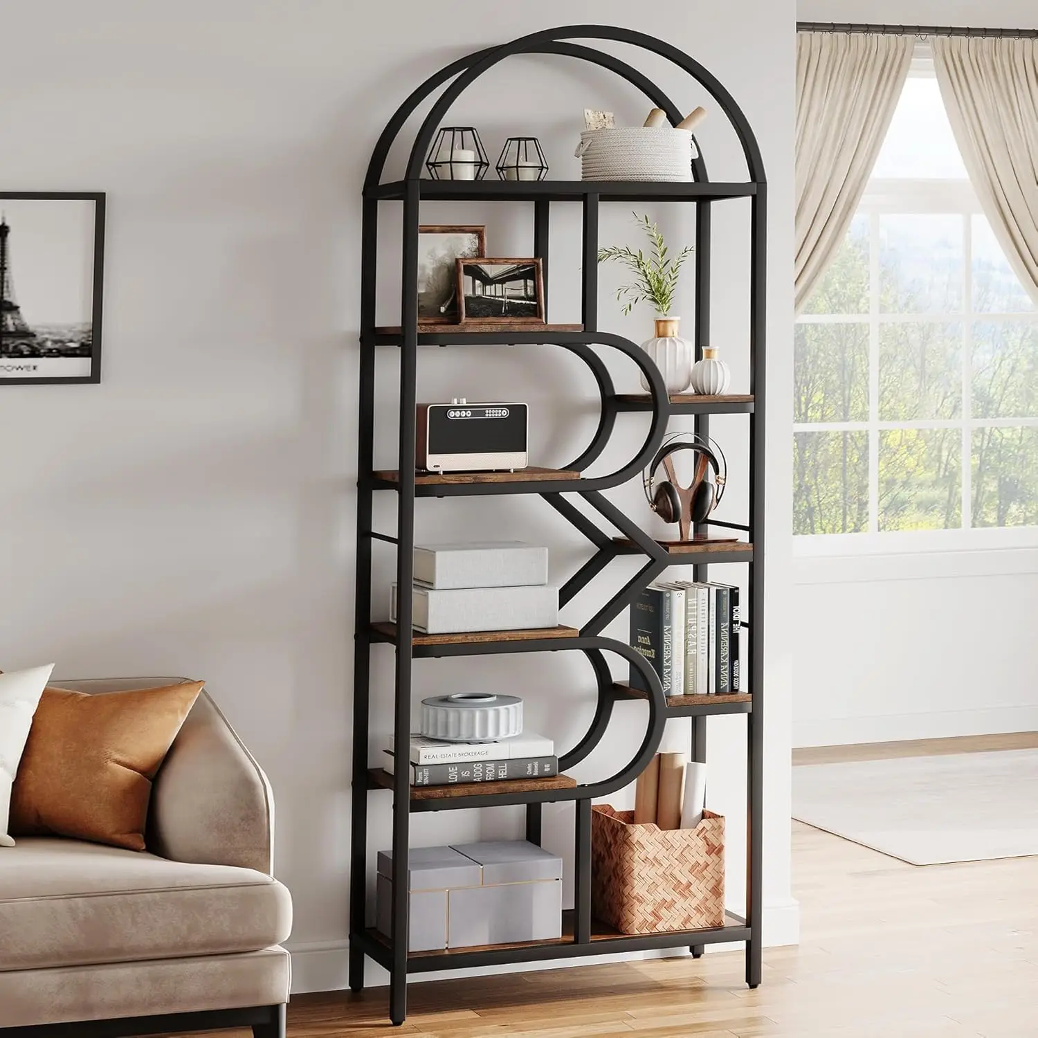 6-Tier Open Bookshelf - 81.7 Inch Arched Bookcase Tall Display Racks with Open Storage Shelf Modern Metal Frame Book Rack
6-Tier Open Bookshelf - 81.7 Inch Arched Bookcase Tall Display Racks with Open Storage Shelf Modern Metal Frame Book Rack