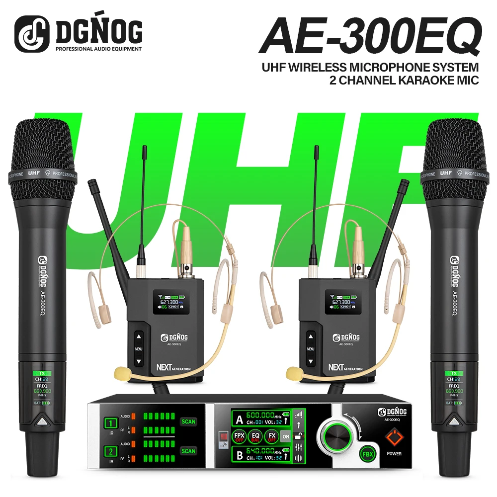 DGNOG AE-300EQ UHF Wireless Handheld Microphone 2-Channel Built-in Mixing Effect Head-Worn Karaoke Microphone for Hosting Stage
DGNOG AE-300EQ UHF Wireless Handheld Microphone 2-Channel Built-in Mixing Effect Head-Worn Karaoke Microphone for Hosting Stage
