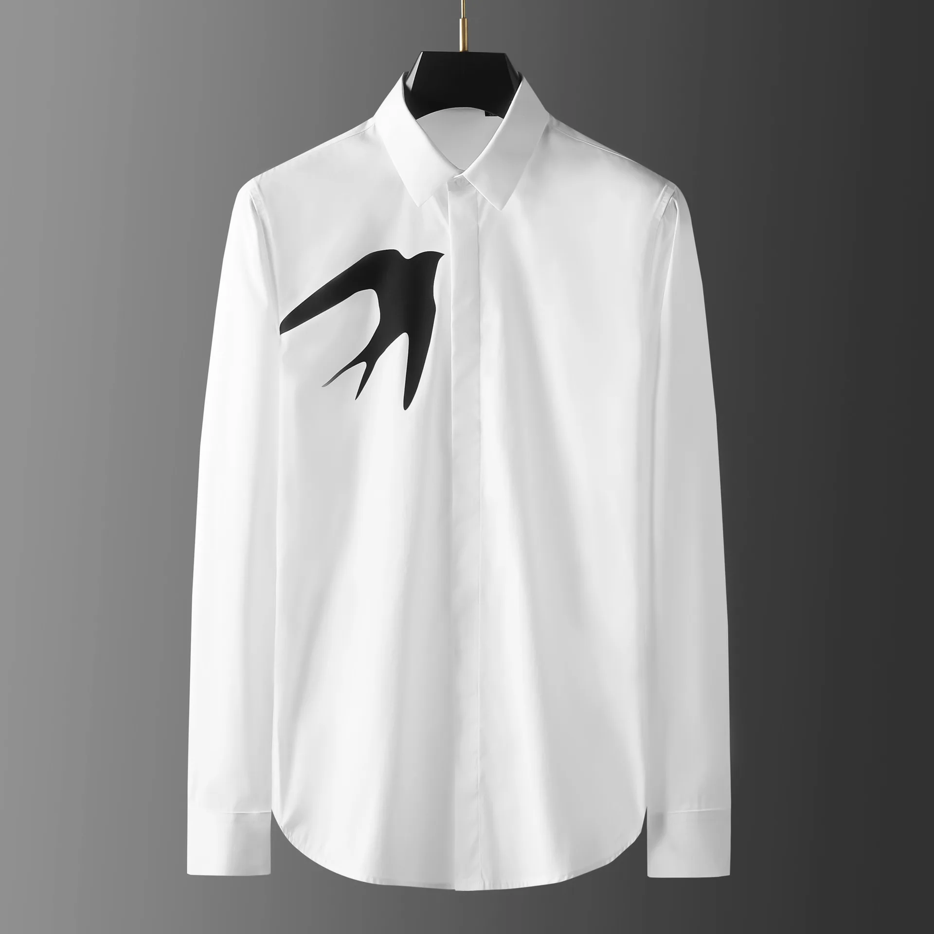 High end fashion trendy brand Feiyan patch printed men's shirt with a versatile base, white shirt cross-border
High end fashion trendy brand Feiyan patch printed men's shirt with a versatile base, white shirt cross-border