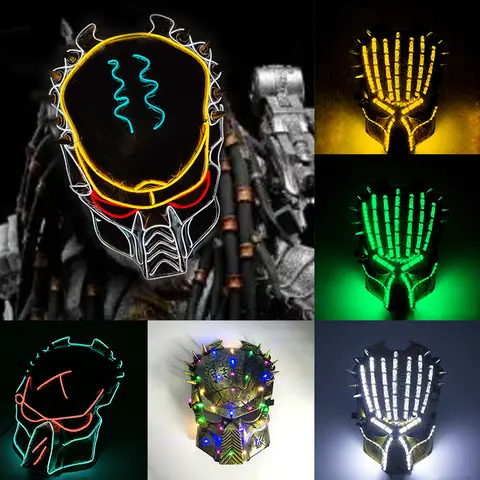 Colorful Light Up Mask The Predator Cosplay Game glowing Mask Neon Luminous Scary Mask for Halloween Costume haunted house props