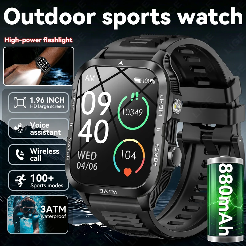 New Outdoor Smartwatch Men Sport 880mAh Battery Bluetooth Call 1.96-inch HD Screen Flashlight 3ATM Waterproof Health Smart Watch
New Outdoor Smartwatch Men Sport 880mAh Battery Bluetooth Call 1.96-inch HD Screen Flashlight 3ATM Waterproof Health Smart Watch