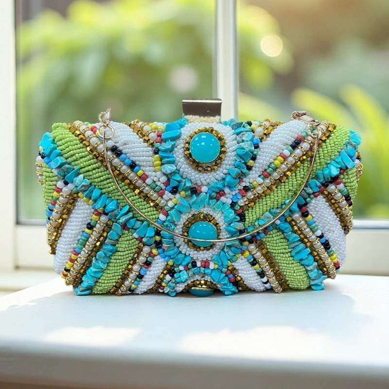 Bohemian Handmade Beaded Evening Clutch Bag Colorful Stone Decor Hard Shell Crossbody Purse for Wedding Party Beach Vacation
Bohemian Handmade Beaded Evening Clutch Bag Colorful Stone Decor Hard Shell Crossbody Purse for Wedding Party Beach Vacation