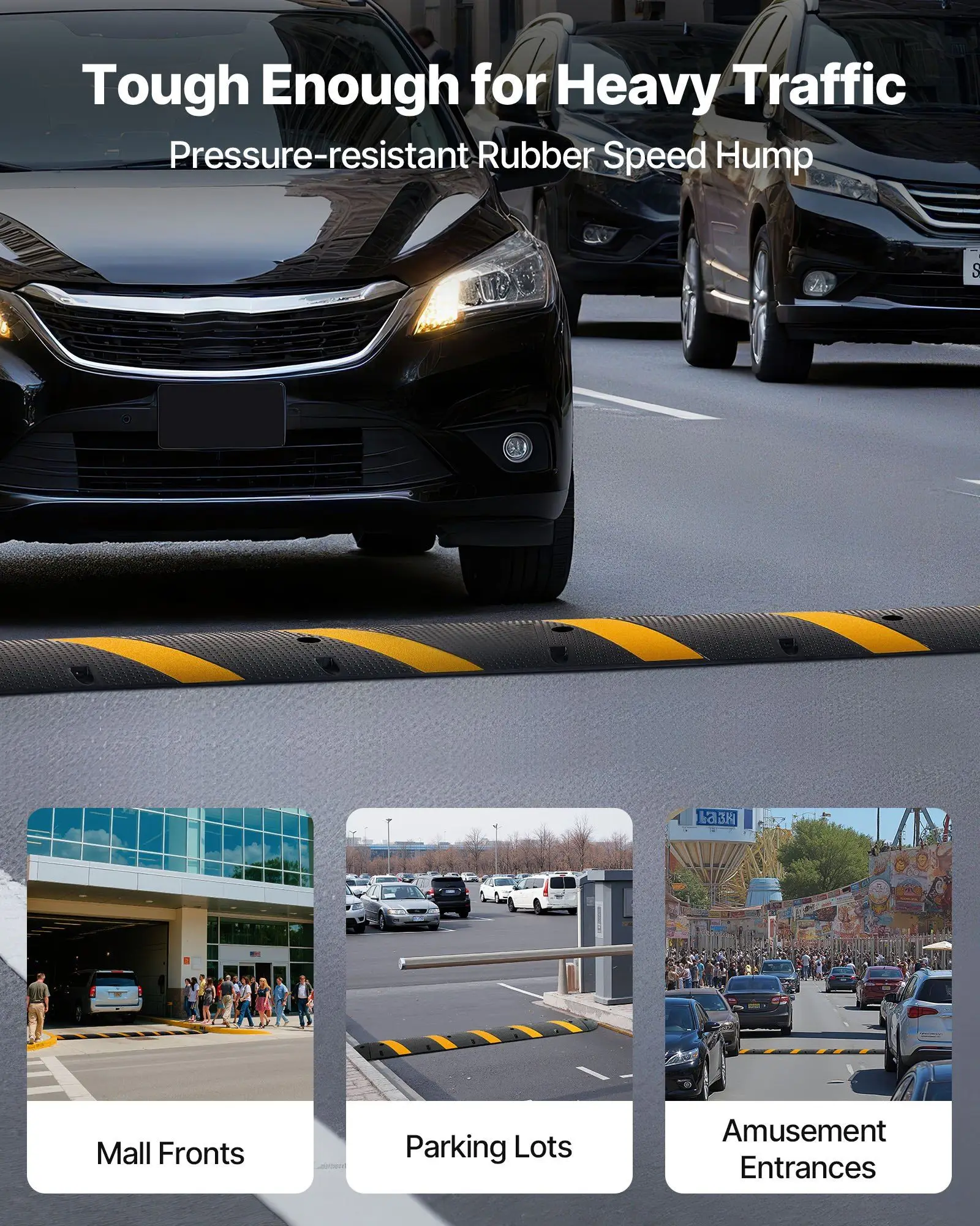 6FT Rubber Speed Bump, 2 Channel, Heavy Duty Traffic Speed Hump, 22000 lbs/axle Load Capacity, 72 in Cable Protector Ramp with
6FT Rubber Speed Bump, 2 Channel, Heavy Duty Traffic Speed Hump, 22000 lbs/axle Load Capacity, 72 in Cable Protector Ramp with