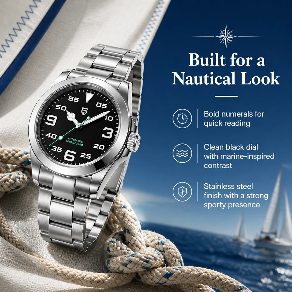 Luxury Military Pilot Automatic Watch for Men 200BAR Waterproof Luminous Dial Stainless Steel Sport Outdoor Adventure Wristwatch
Luxury Military Pilot Automatic Watch for Men 200BAR Waterproof Luminous Dial Stainless Steel Sport Outdoor Adventure Wristwatch