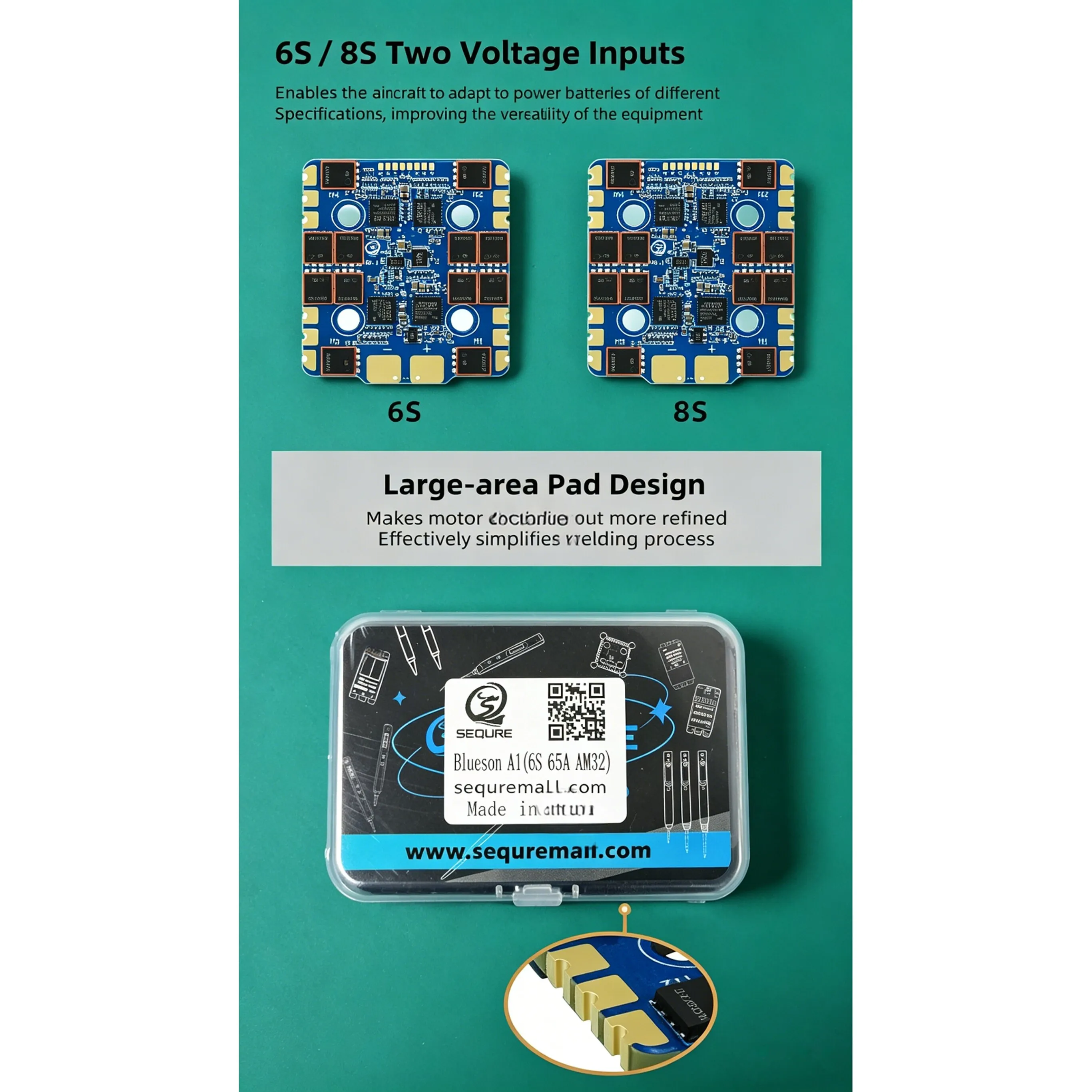 SEQURE Blueson A1 ESC 6S 65A / 8S 70A с расстоянием между отверстиями 20 мм, 128 кГц, 4-в-1 электронный регулятор скорости для FPV-дронов, гонок и фристайла
SEQURE Blueson A1 ESC 6S 65A / 8S 70A с расстоянием между отверстиями 20 мм, 128 кГц, 4-в-1 электронный регулятор скорости для FPV-дронов, гонок и фристайла