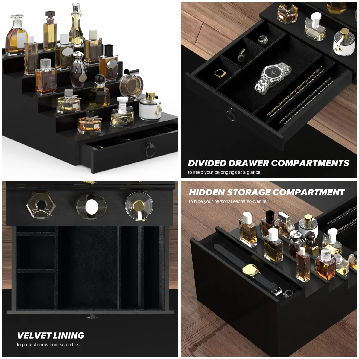 5-Tier Black Cologne Organizer with Drawer & Hidden Compartment - Perfume Stand for Men
5-Tier Black Cologne Organizer with Drawer & Hidden Compartment - Perfume Stand for Men