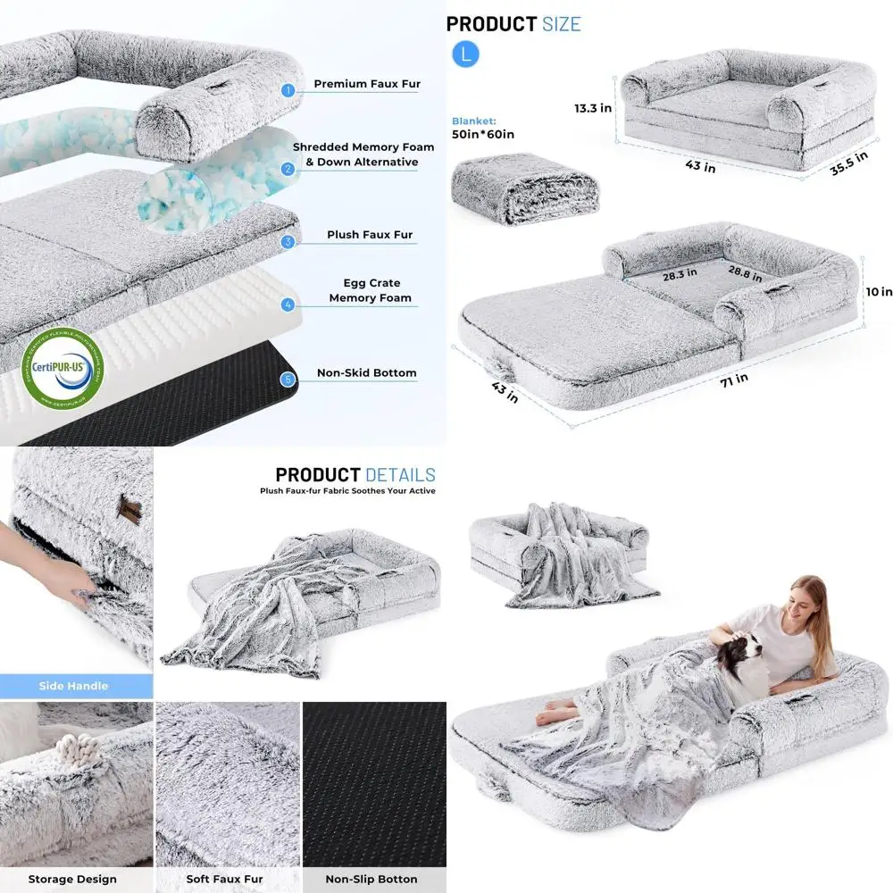 Складная кровать для взрослых и собак 2-в-1, водонепроницаемая, искусственный мех, серая, 71x43x10
Складная кровать для взрослых и собак 2-в-1, водонепроницаемая, искусственный мех, серая, 71x43x10