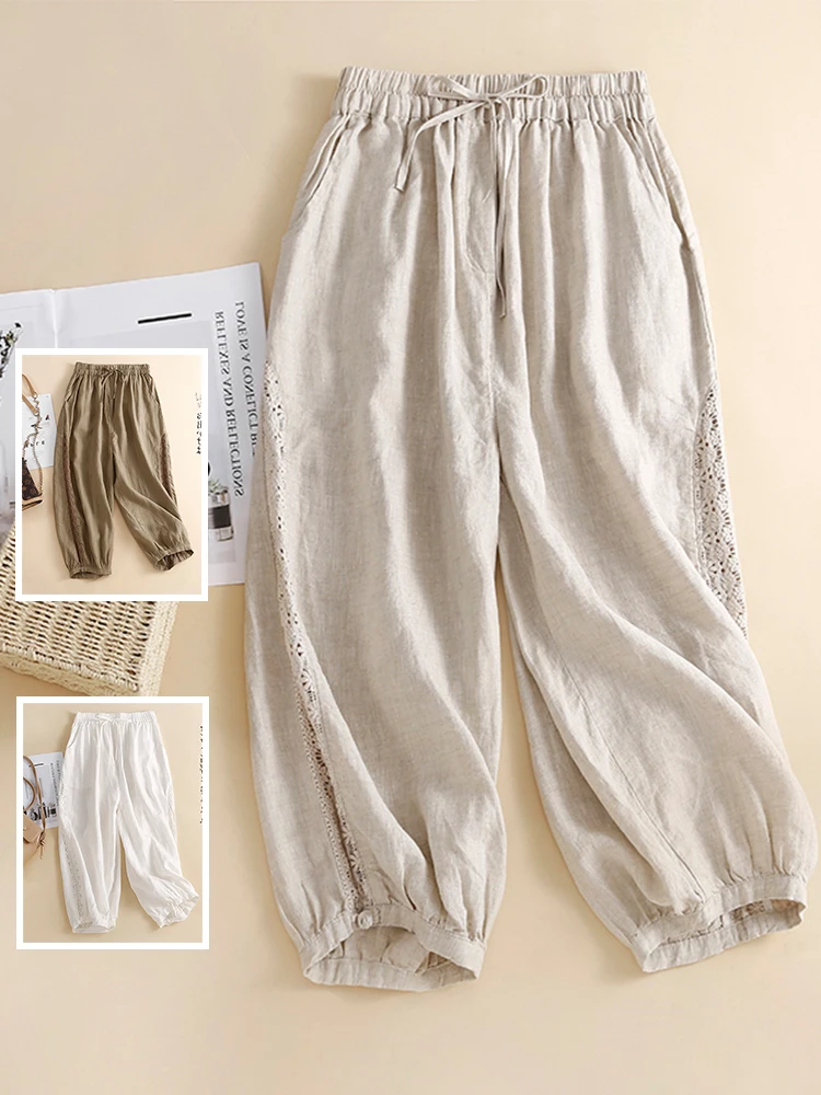 New Lace Splicing Color Cotton Linen Harem Pants Thin Large Size Women's High Waist Slimming Casual Seven-Foot Pants
New Lace Splicing Color Cotton Linen Harem Pants Thin Large Size Women's High Waist Slimming Casual Seven-Foot Pants