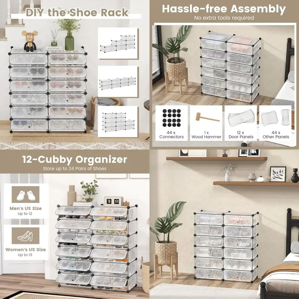 6-ярусный складной органайзер для обуви с чехлами, дизайн DIY, вмещает 24 пары, белый цвет
6-ярусный складной органайзер для обуви с чехлами, дизайн DIY, вмещает 24 пары, белый цвет