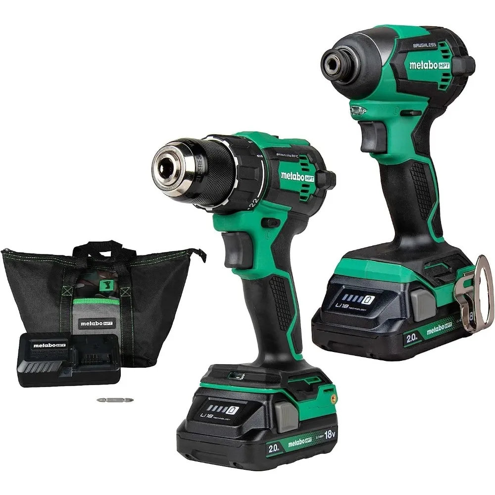 18V MultiVolt™ Cordless Brushless Driver Drill & Impact Driver Combo Kit, Power Tool Kit, 2 Lithium-Ion Metabo HPT Batteries
18V MultiVolt™ Cordless Brushless Driver Drill & Impact Driver Combo Kit, Power Tool Kit, 2 Lithium-Ion Metabo HPT Batteries