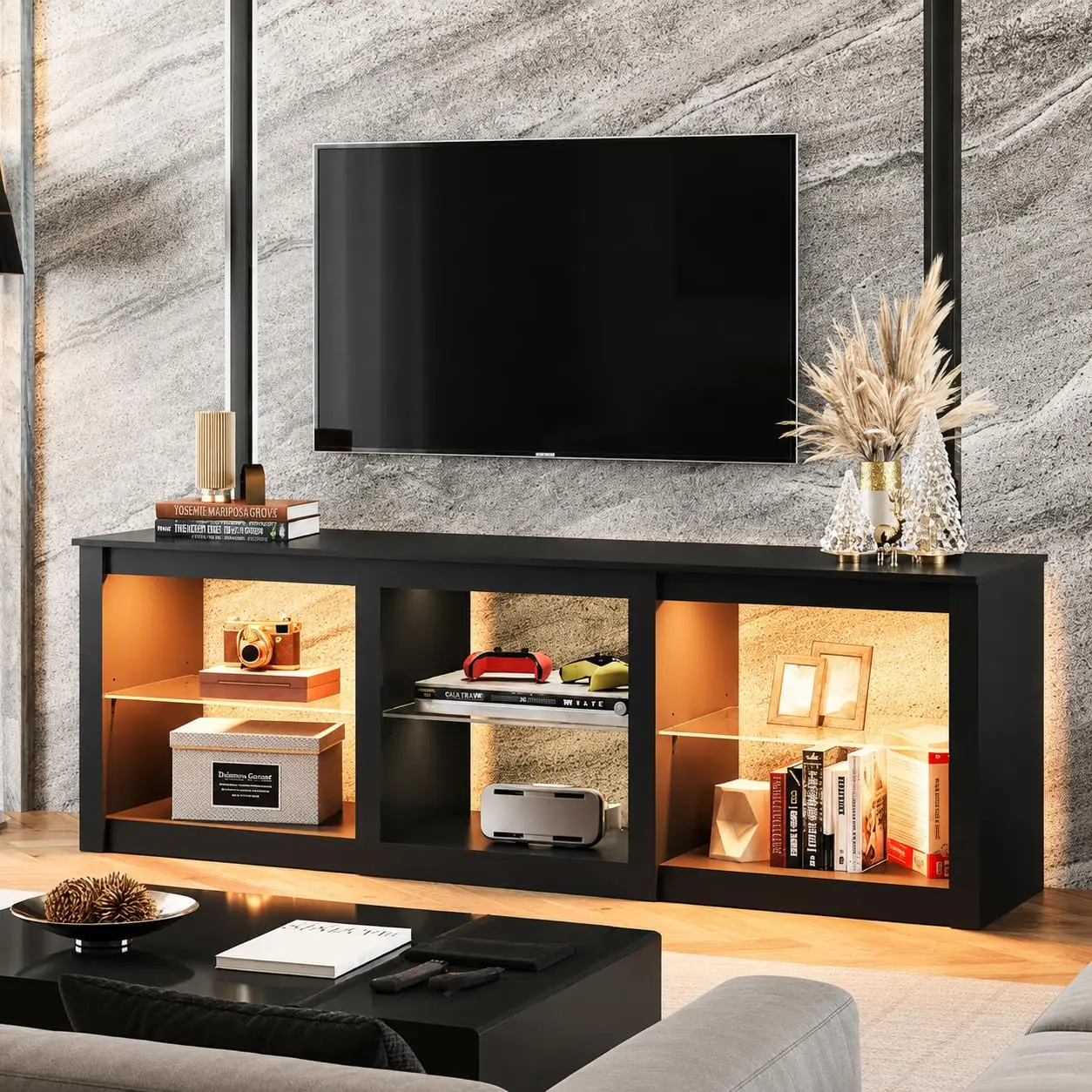 TV Stand For 55/65/75 Inch TV, Modern Entertainment Center With LED Lights & Adjustable Glass Shelves, Sturdy Media, Customized
TV Stand For 55/65/75 Inch TV, Modern Entertainment Center With LED Lights & Adjustable Glass Shelves, Sturdy Media, Customized