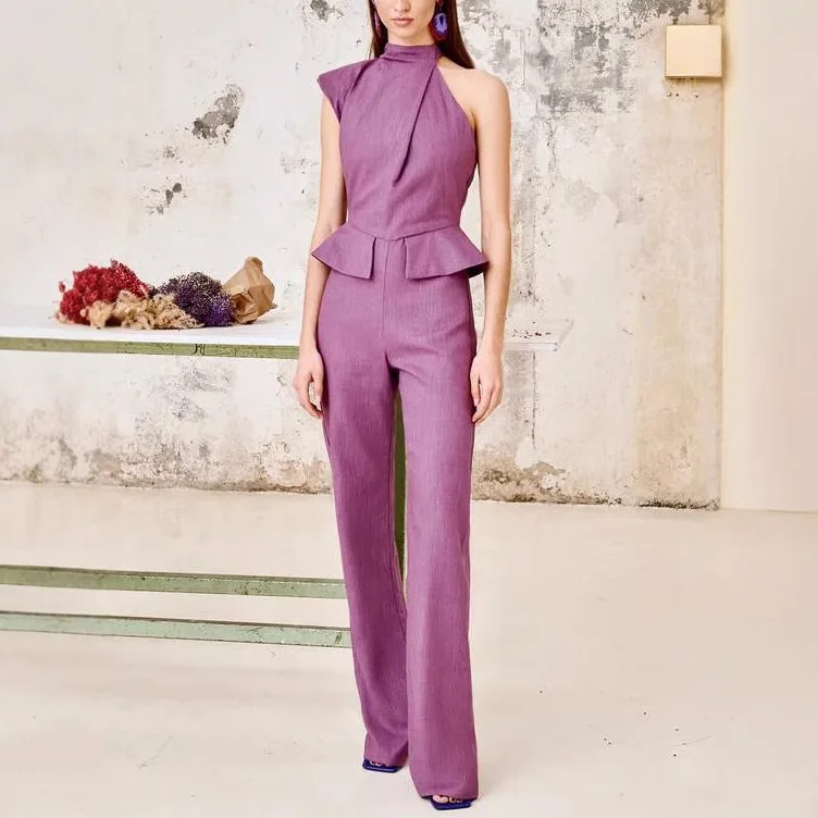 Jumpsuit Women One Piece Straight Pants Sleeveless Stand Collar Asymmetrical Jumpsuits Floor Length Trousers Office Lady 2026
Jumpsuit Women One Piece Straight Pants Sleeveless Stand Collar Asymmetrical Jumpsuits Floor Length Trousers Office Lady 2026