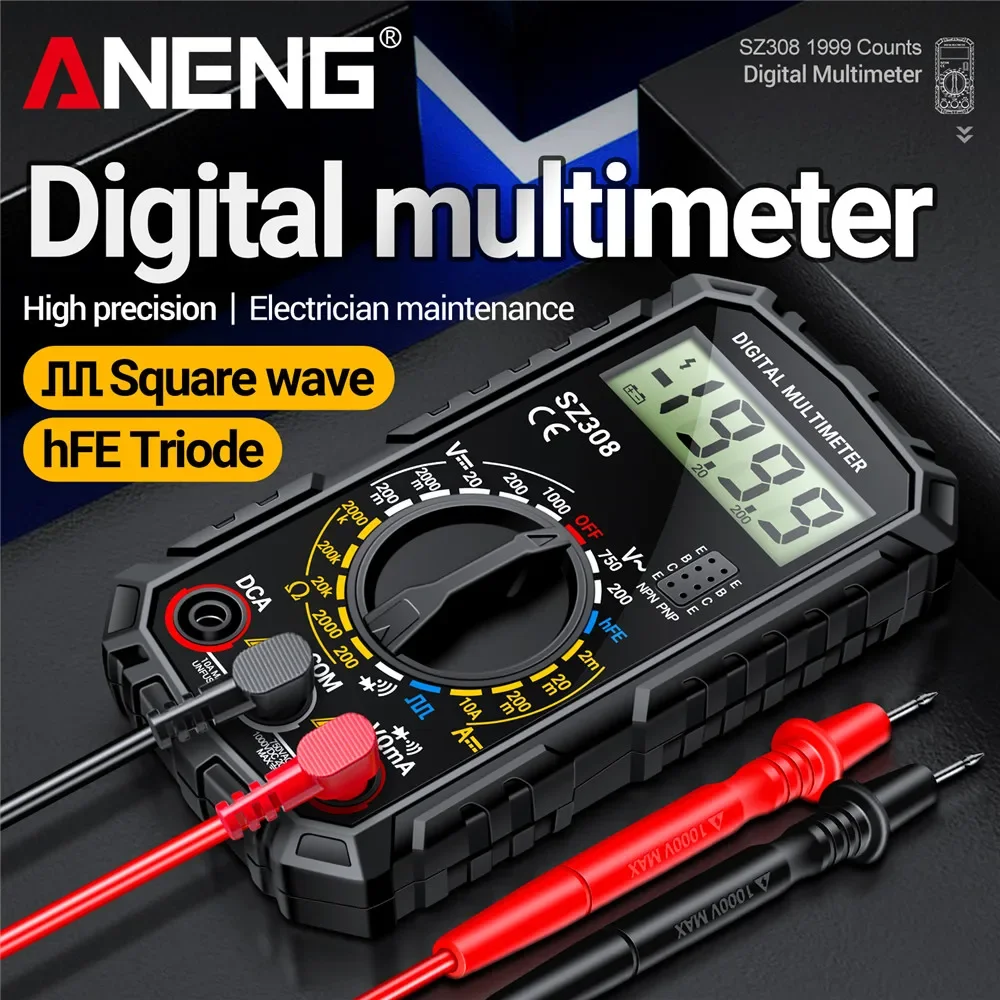 ANENG Digital Multimeters Square Wave Tester 1999 Counts SZ308 AC/DC Voltage Current HFE Triode voltmeter multimetro Meter Tools
ANENG Digital Multimeters Square Wave Tester 1999 Counts SZ308 AC/DC Voltage Current HFE Triode voltmeter multimetro Meter Tools