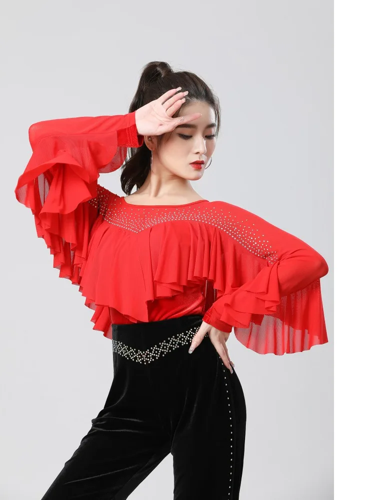 Long Sleeves Ballroom Waltz Girl Clothes Dancewear Classical Dance Rhinestones Standard Ruffles Top Luxury Latin Jazz T-shirt
Long Sleeves Ballroom Waltz Girl Clothes Dancewear Classical Dance Rhinestones Standard Ruffles Top Luxury Latin Jazz T-shirt