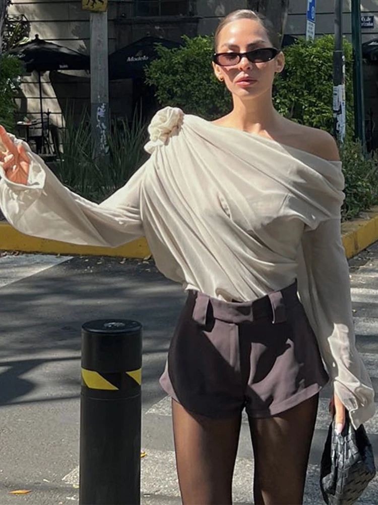 Chiffon Blouse Women Autumn Off Shoulder See Through Skew Collar Crop Tops Office Lady Elegant Fashion Mesh Pullovers Shirts
Chiffon Blouse Women Autumn Off Shoulder See Through Skew Collar Crop Tops Office Lady Elegant Fashion Mesh Pullovers Shirts