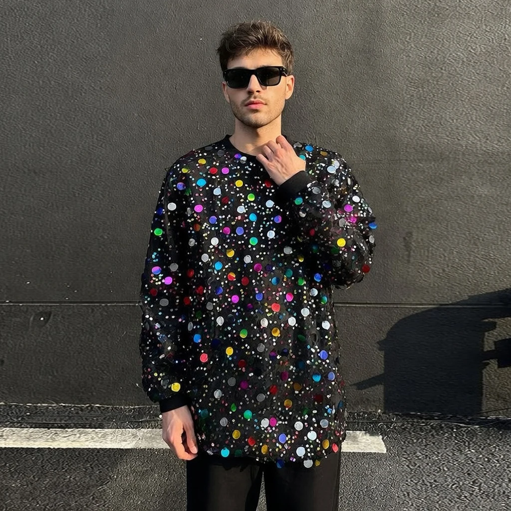 Fashion Hipster Colorful Sequin Pullover Hoodies Unisex Nightclub DJ Dance Performance Costume Long Sleeved O-Neck Man T-Shirts
Fashion Hipster Colorful Sequin Pullover Hoodies Unisex Nightclub DJ Dance Performance Costume Long Sleeved O-Neck Man T-Shirts