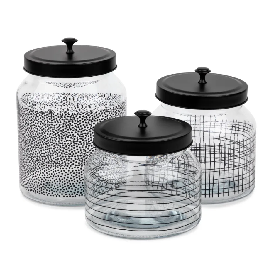 Thyme and Table 3-Piece Geometric Glass Food Storage Jars with Matte Black Lids
Thyme and Table 3-Piece Geometric Glass Food Storage Jars with Matte Black Lids