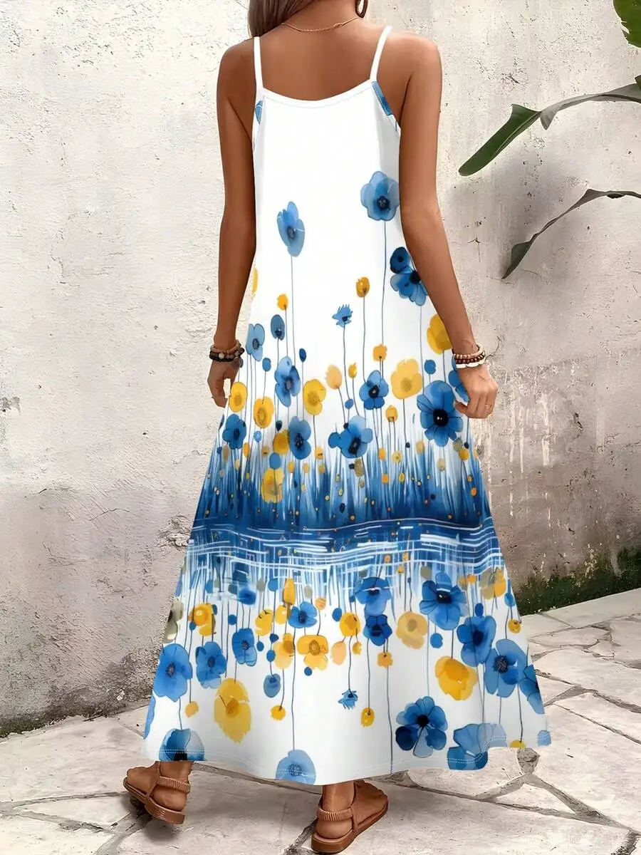 Watercolor Floral Print Slip Dress With V-Neck And Spaghetti Straps For Summer Casual Wear
Watercolor Floral Print Slip Dress With V-Neck And Spaghetti Straps For Summer Casual Wear