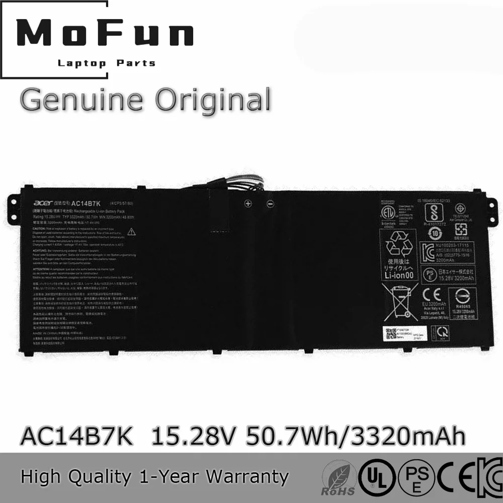 New Original AC14B7K 15.28V 48.8Wh Laptop Battery for Acer TravelMate P236 TMP236 Swift sf314-54 52G S40-1
New Original AC14B7K 15.28V 48.8Wh Laptop Battery for Acer TravelMate P236 TMP236 Swift sf314-54 52G S40-1