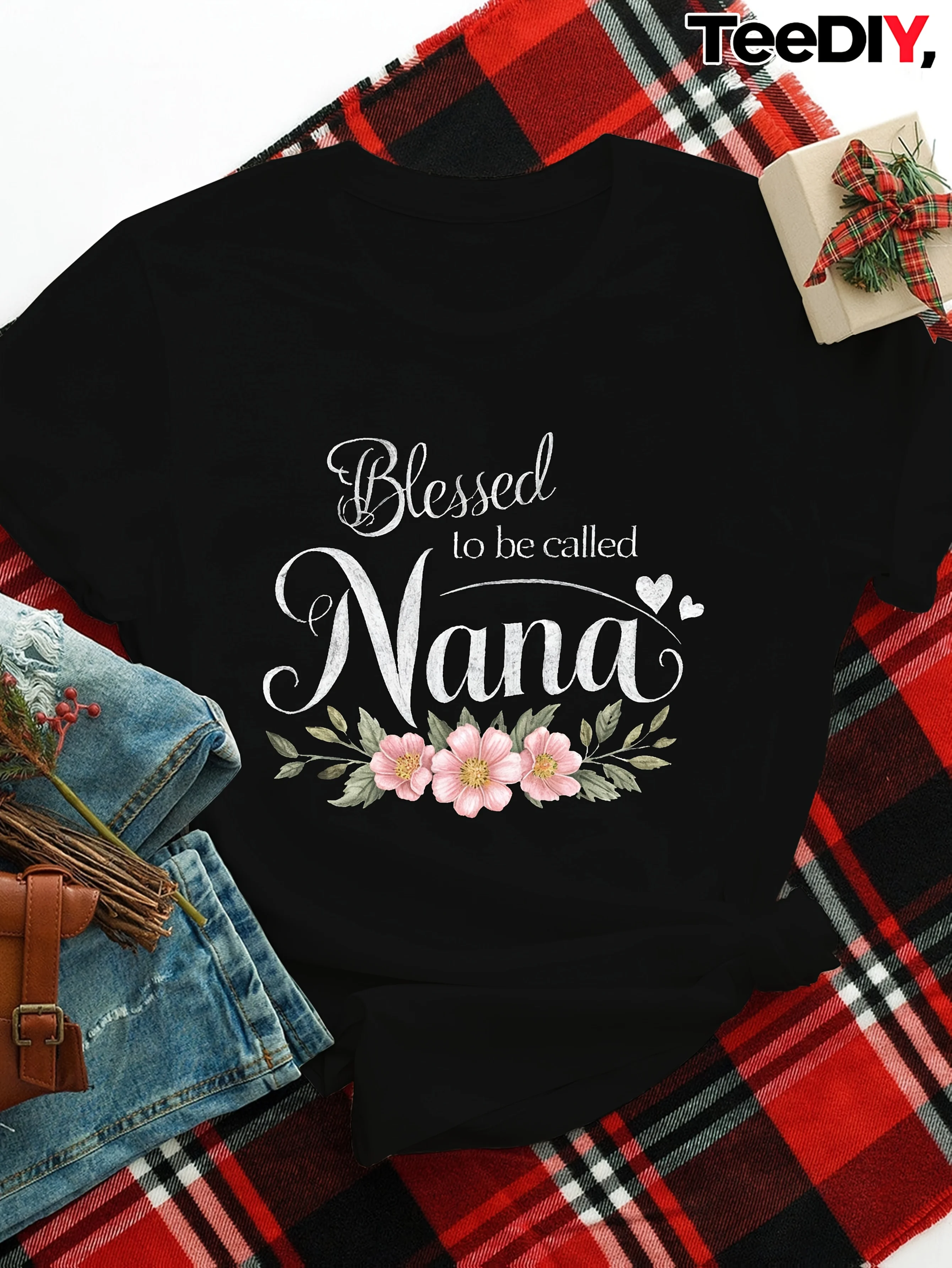 Plus Size "Blessed to Be Called Nana" Women's T-Shirt - Casual & Sporty, Short Sleeve, Round Neck, Polyester, Machine Washable with Floral Design in Black, Pink, Green, Plus Size Ladies Shirts
Plus Size "Blessed to Be Called Nana" Women's T-Shirt - Casual & Sporty, Short Sleeve, Round Neck, Polyester, Machine Washable with Floral Design in Black, Pink, Green, Plus Size Ladies Shirts
