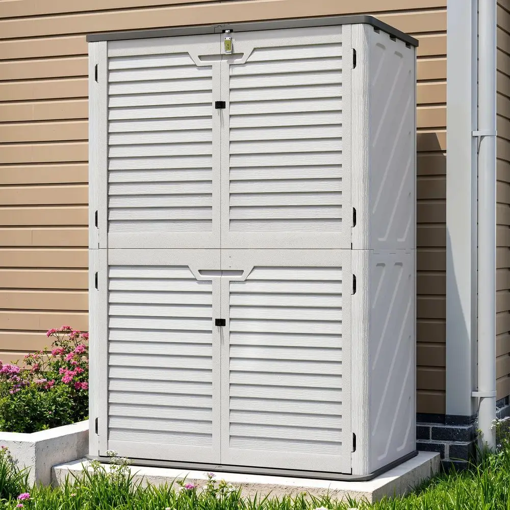 Cu.Ft Outdoor Storage Shed, Lockable Outdoor Vertical Resin Storage Cabinet with Floor, AllWeather Waterproof Shed for Garden,
Cu.Ft Outdoor Storage Shed, Lockable Outdoor Vertical Resin Storage Cabinet with Floor, AllWeather Waterproof Shed for Garden,