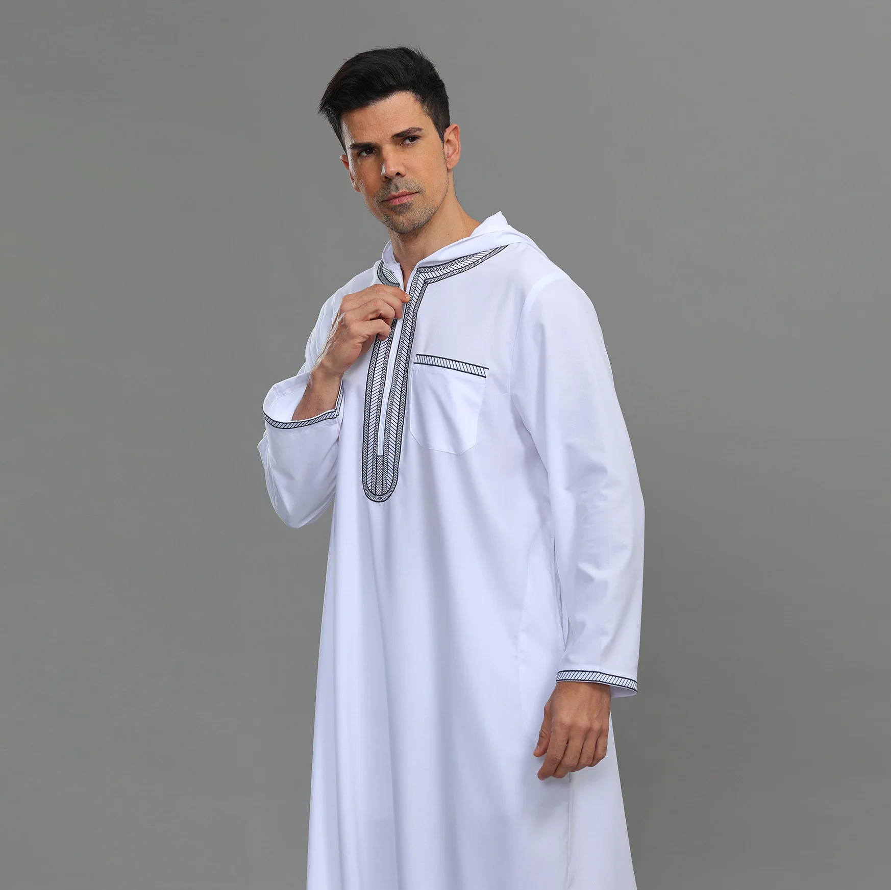 White Djellaba Men's Hooded Jubba Thobe Muslim Islam Kaftan Zipper Embroidery Casual Gown Daffah Dishdasha Traditional Clothing
White Djellaba Men's Hooded Jubba Thobe Muslim Islam Kaftan Zipper Embroidery Casual Gown Daffah Dishdasha Traditional Clothing