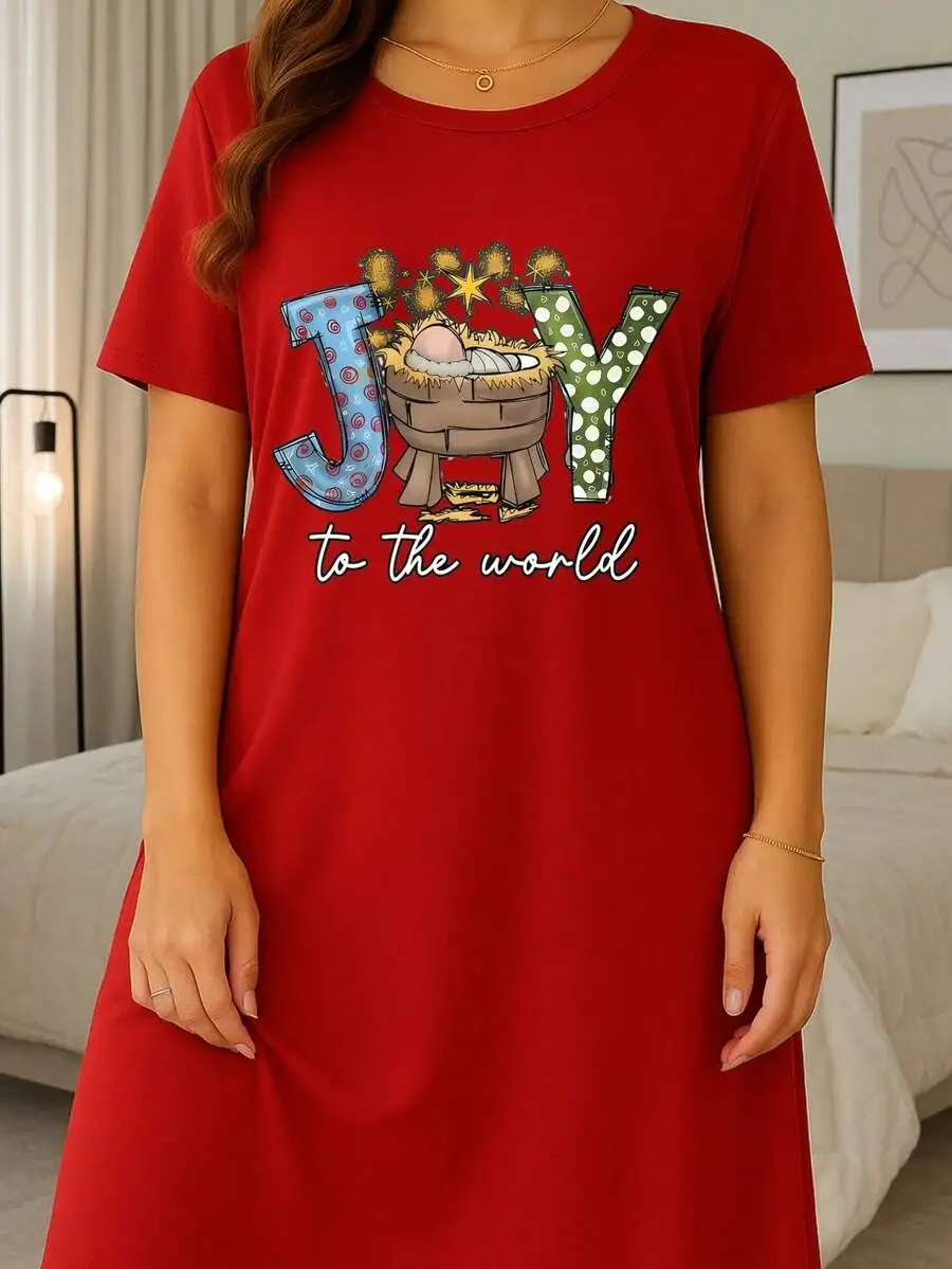 Womens Joy To The World Graphic Print Short Sleeve Round Neck Nightgown Cotton Comfortable Sleepwear
Womens Joy To The World Graphic Print Short Sleeve Round Neck Nightgown Cotton Comfortable Sleepwear