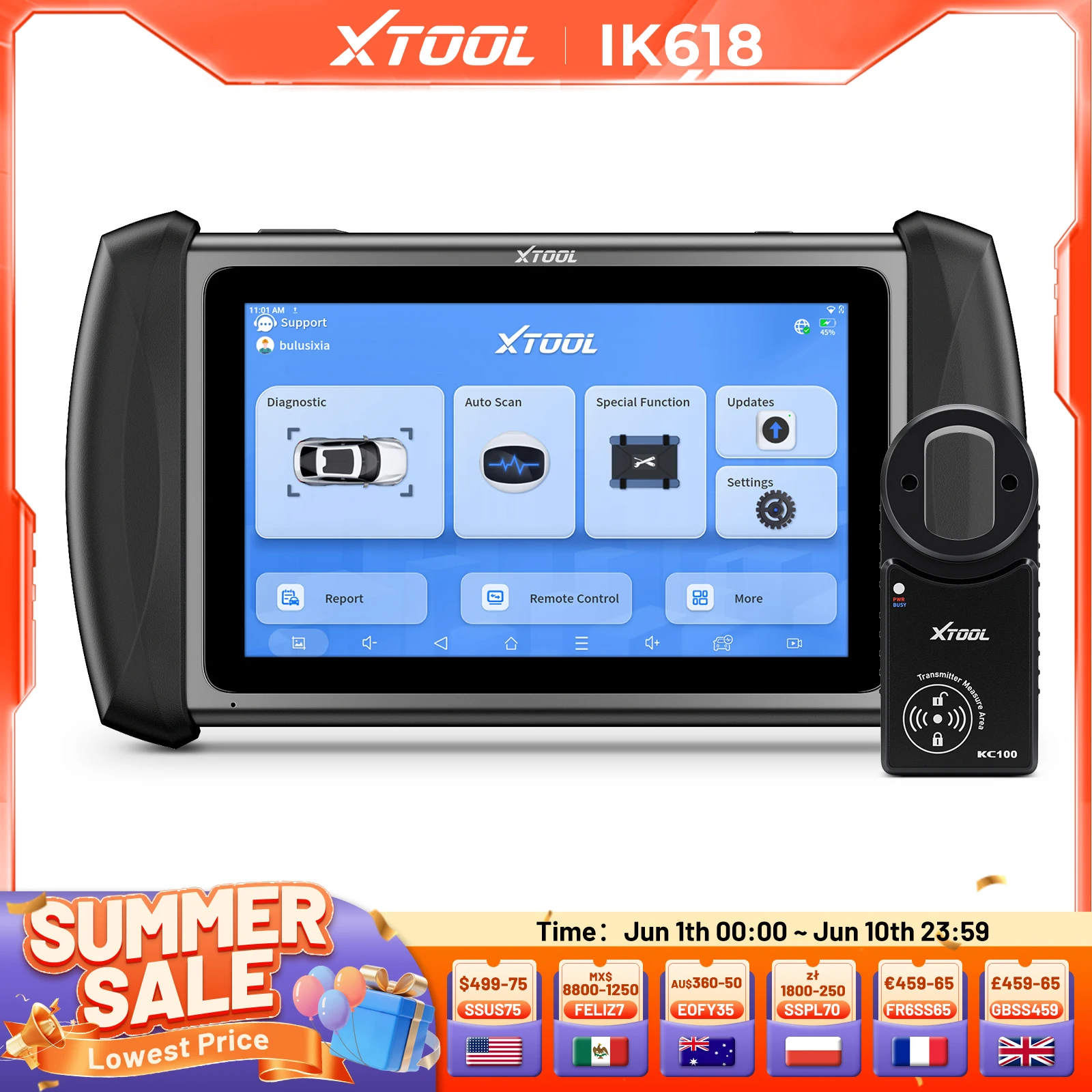 XTOOL InPlus IK618 Car Diagnostic Tool IMMO Key Programmer With KC100 All Key Lost & Add Key 38+ Service CAN FD Bi-Directional