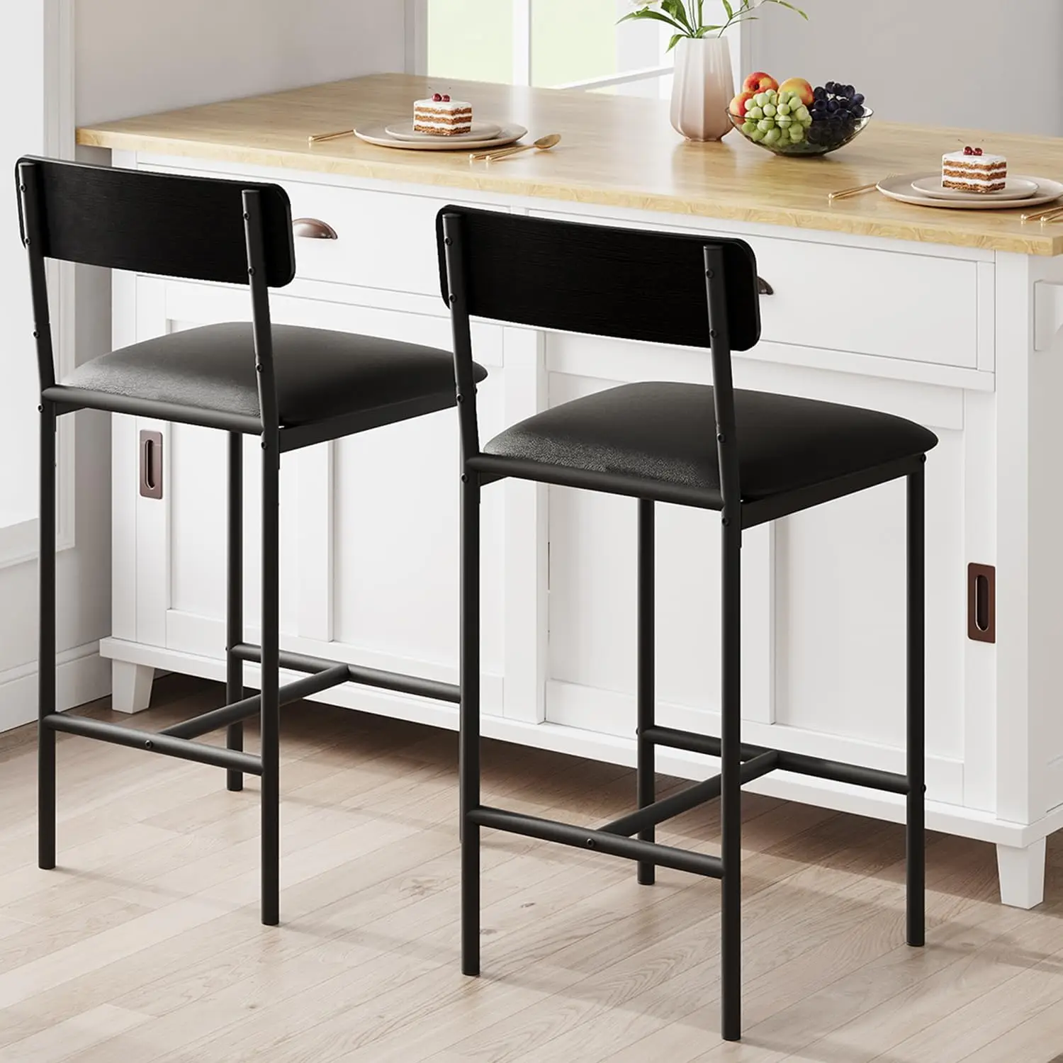 Home Bar Stools Set of 2, Upholstered Counter Height Bar Stools with Backrest and Footrest, Kitchen Barstools for Island, Cou
Home Bar Stools Set of 2, Upholstered Counter Height Bar Stools with Backrest and Footrest, Kitchen Barstools for Island, Cou