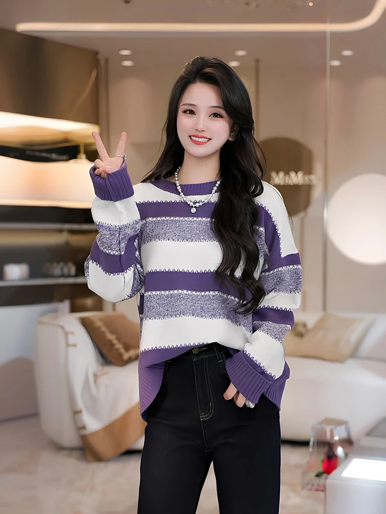 Женский вязаный шерстяной свитер Alpine Sugar в полоску, свободного кроя, с длинными рукавами, теплый, осенне-зимний, модный, для ношения под одеждой
Женский вязаный шерстяной свитер Alpine Sugar в полоску, свободного кроя, с длинными рукавами, теплый, осенне-зимний, модный, для ношения под одеждой