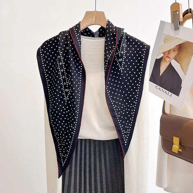70% Silk 30% Wool Black Polka Dot Print Triangle Scarf for Women Autumn Classic Vintage Dot Shawl Wool Silk Scarf
70% Silk 30% Wool Black Polka Dot Print Triangle Scarf for Women Autumn Classic Vintage Dot Shawl Wool Silk Scarf
