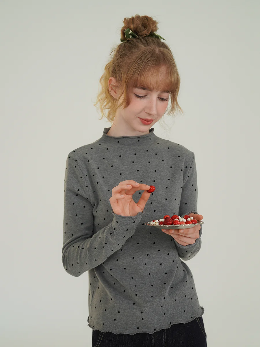 Mouti f-High Collar Polka Dot Velvet Camere Base irt Women Slim Fit Inner Wear Top Commute Sle Summer Long Sve
Mouti f-High Collar Polka Dot Velvet Camere Base irt Women Slim Fit Inner Wear Top Commute Sle Summer Long Sve