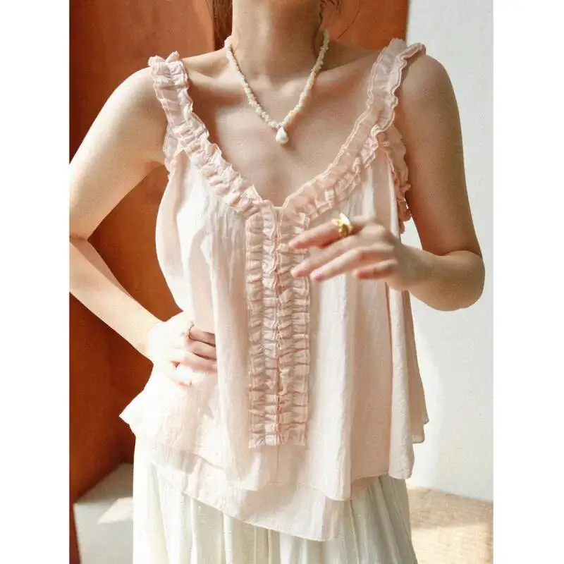 Summer Ruffle Trim Camisole Top Women V Neck Loose Sleeveless Elegant Casual Flowy Tank Tops
Summer Ruffle Trim Camisole Top Women V Neck Loose Sleeveless Elegant Casual Flowy Tank Tops