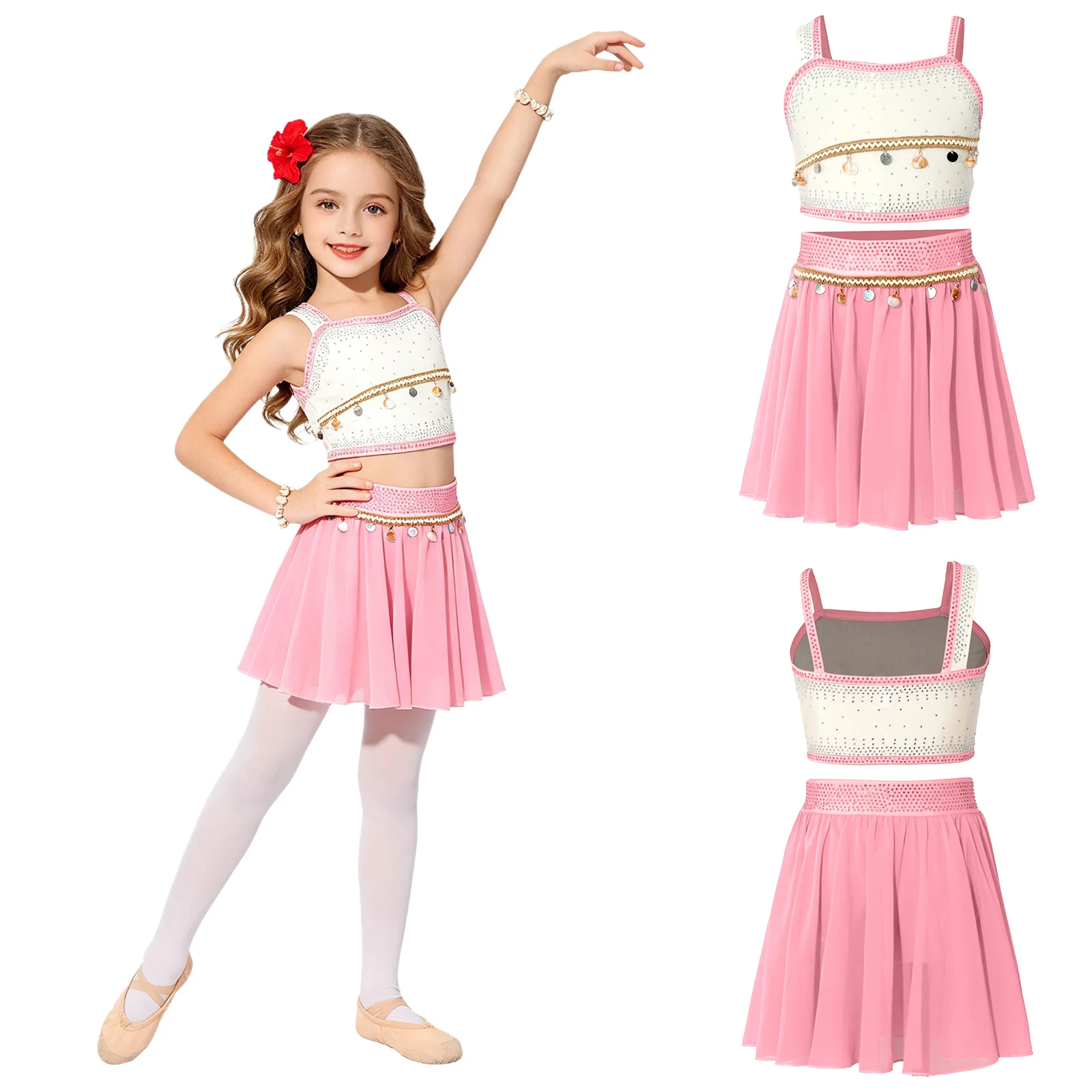 Kids Girls Ballet Dance Sets Princess Dress Up Costume Sequin Shell Tassel Rhinestone Cosplay Outfit Crop Top with Chiffon Skirt
Kids Girls Ballet Dance Sets Princess Dress Up Costume Sequin Shell Tassel Rhinestone Cosplay Outfit Crop Top with Chiffon Skirt