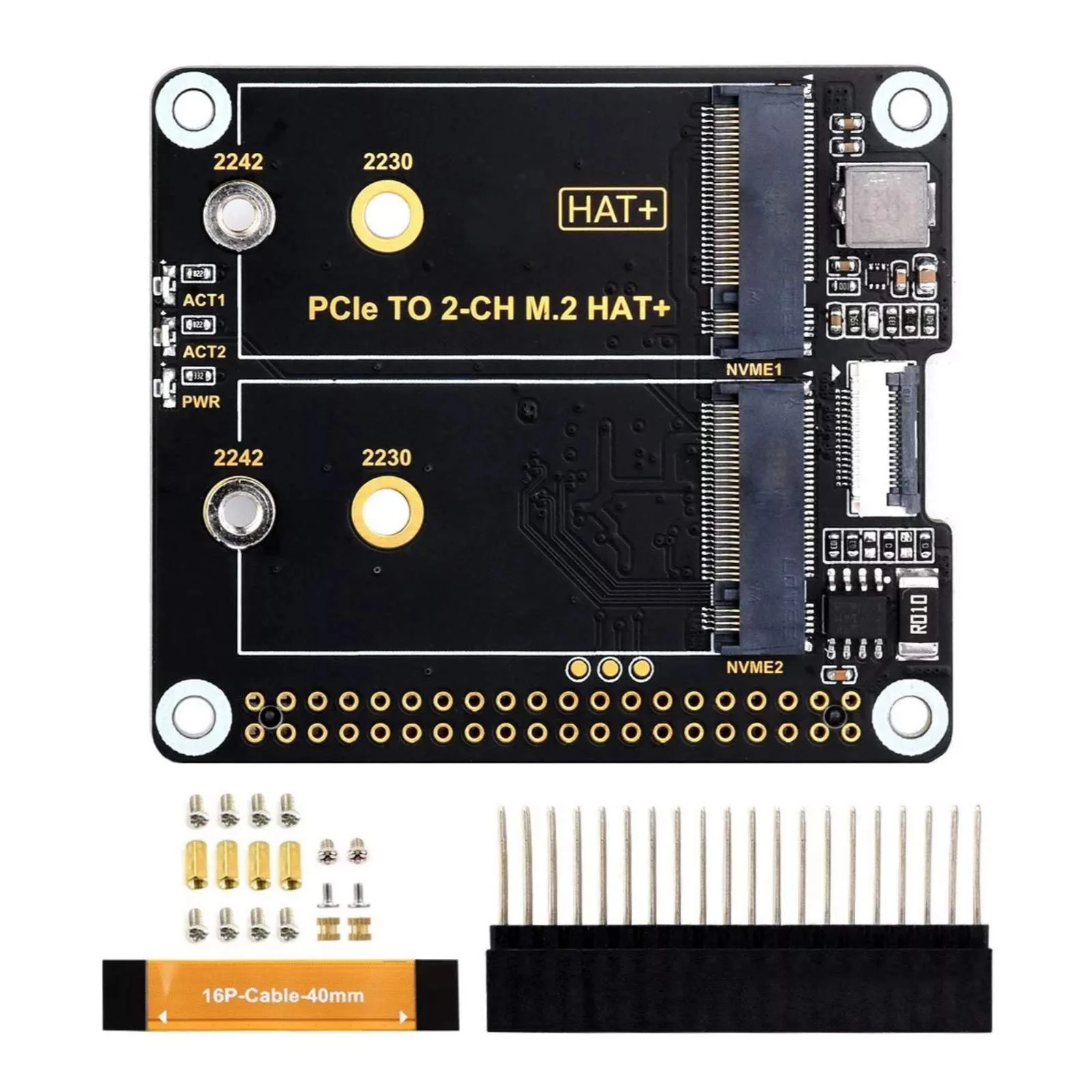 PCIe To 2CH M.2 HAT+ Adapter for Raspberry Pi 5 Solid State Drive NVMe Protocol
PCIe To 2CH M.2 HAT+ Adapter for Raspberry Pi 5 Solid State Drive NVMe Protocol