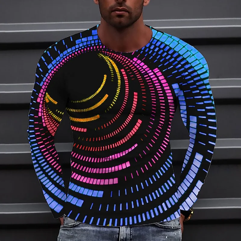 Fashion Colorful Pattern T-Shirt For Men Visual Illusion 3D Printed T Shirts Autumn Casual Loose O-Neck Tops Tees Long Sleeves
Fashion Colorful Pattern T-Shirt For Men Visual Illusion 3D Printed T Shirts Autumn Casual Loose O-Neck Tops Tees Long Sleeves