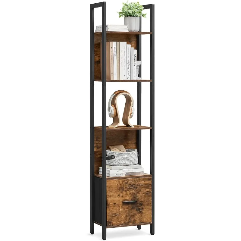 5-Tier Bookshelf, Book Shelf with Drawer, Industrial Bookcase, with Steel Frame, for Living Room,9.4 x 15.7 x 65 Inches
5-Tier Bookshelf, Book Shelf with Drawer, Industrial Bookcase, with Steel Frame, for Living Room,9.4 x 15.7 x 65 Inches