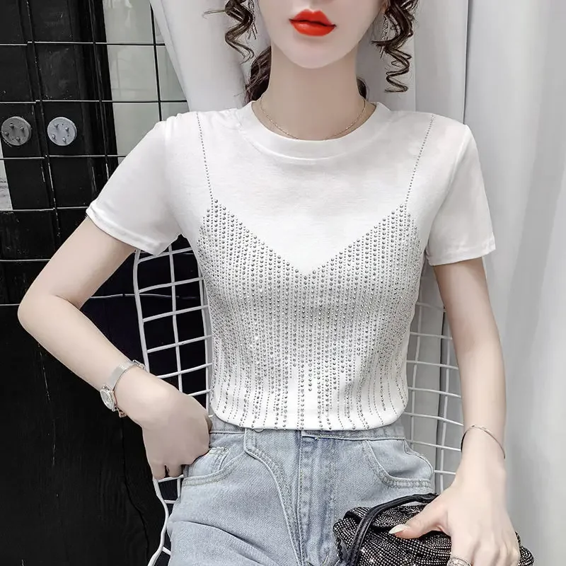 Summer Outfit Woman Tops Rhinestone T Shirt for Women Alo Korean Streetwear Fashion Emo Cheap Clothes Youthful Clothing Sales
Summer Outfit Woman Tops Rhinestone T Shirt for Women Alo Korean Streetwear Fashion Emo Cheap Clothes Youthful Clothing Sales
