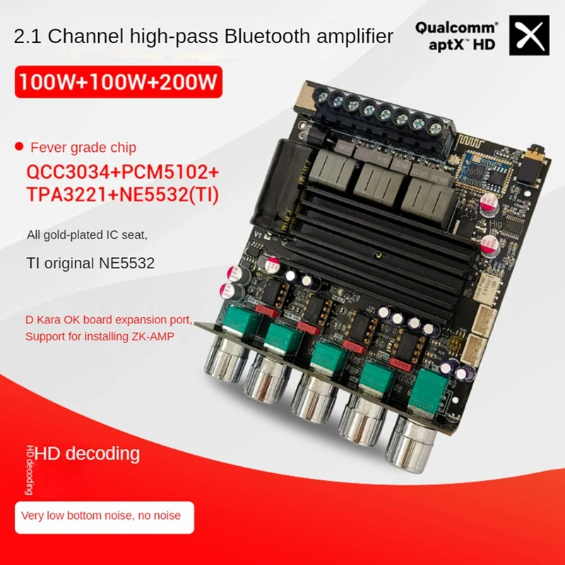ZK-APTX1 Bluetooth Power Amplifier Board 2.1Channel 2X100W+200W Subwoofer QCC3034 TPA3221 Digital Power Amplifier Module
ZK-APTX1 Bluetooth Power Amplifier Board 2.1Channel 2X100W+200W Subwoofer QCC3034 TPA3221 Digital Power Amplifier Module