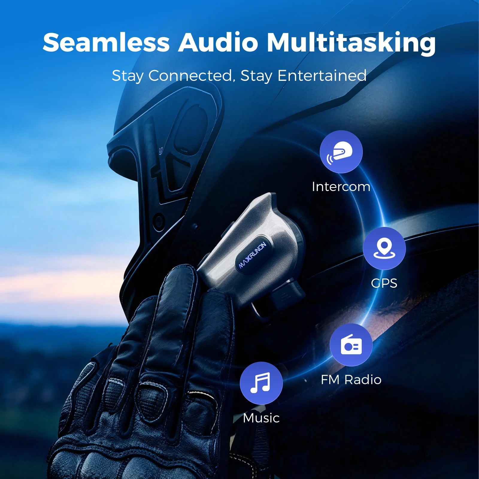 MAXRUNON 2Y BT5.3 Motorcycle Intercom 2 Riders Helmet Headset Communication System Interphone Multi-Audio + FM Radio
MAXRUNON 2Y BT5.3 Motorcycle Intercom 2 Riders Helmet Headset Communication System Interphone Multi-Audio + FM Radio