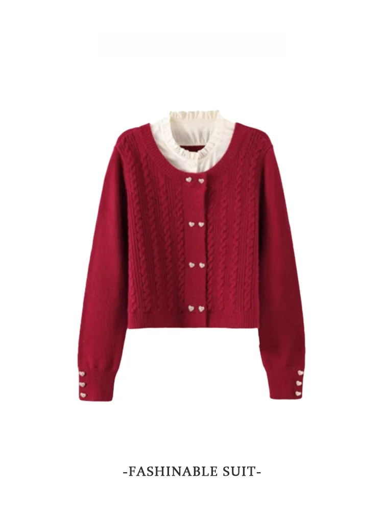Ele Red Knitted Sweater Coat Women's Autumn Winter Cotton Polyester Blend Long Sve Color Base Layer Top
Ele Red Knitted Sweater Coat Women's Autumn Winter Cotton Polyester Blend Long Sve Color Base Layer Top