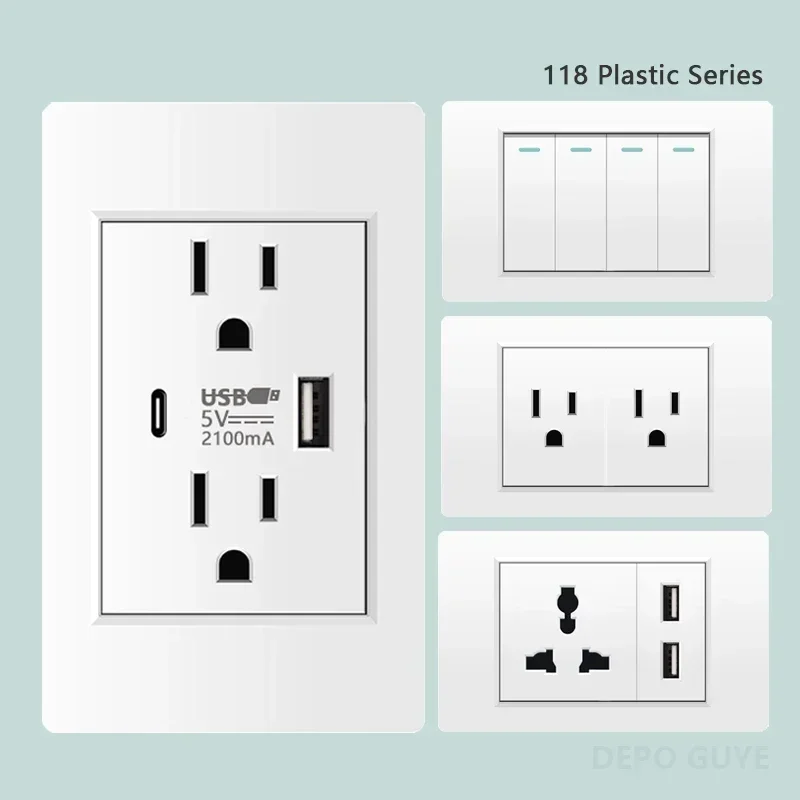 US Plug with USB Type-C Charging Port 5V 2.1A,American Mexico Household Wall Light Switch PC Panel White Electrical Power Socket
US Plug with USB Type-C Charging Port 5V 2.1A,American Mexico Household Wall Light Switch PC Panel White Electrical Power Socket