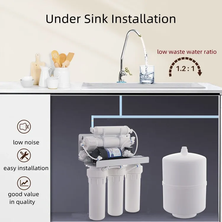 75GPD Reverse Osmosis Under-Sink Water Filter System for Household & Hotel Use
75GPD Reverse Osmosis Under-Sink Water Filter System for Household & Hotel Use